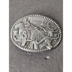 VINTAGE ZEE SERIES WESTERN BELT BUCKLE COWBOY ROPING A LONGHORN